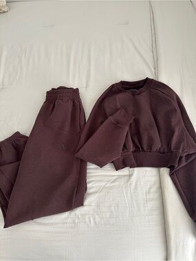 Adidas Woman's Crewneck Sweater and Sweats Set in Coffee Brown